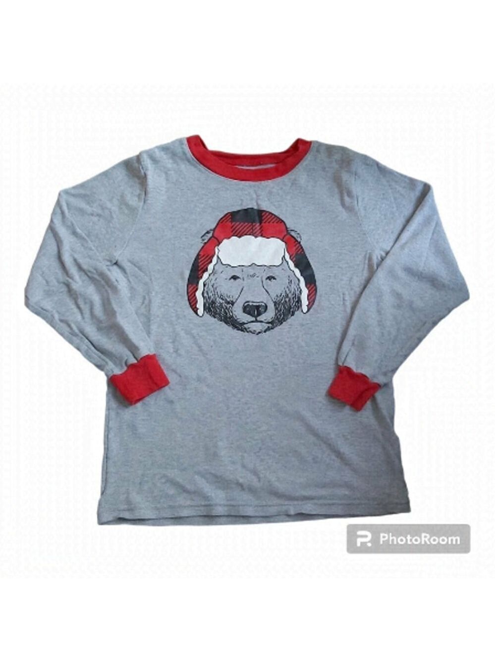 Kirkland Signature Boys Light Gray Red Trim Graphic Long Sleeve Top - Size 10